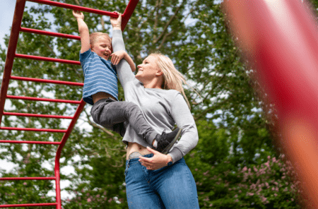 Young mom with an ostomy bag living an active life after surgery